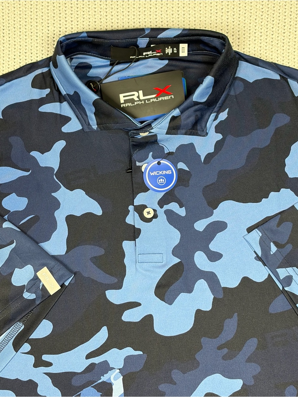 RLX Ralph Lauren Men's Size XL Blue Camo Print Golf Polo Shirt Performance NWT